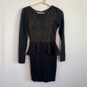 Bebe Women’s Black & Gold Peplum‎ Dress Size XS